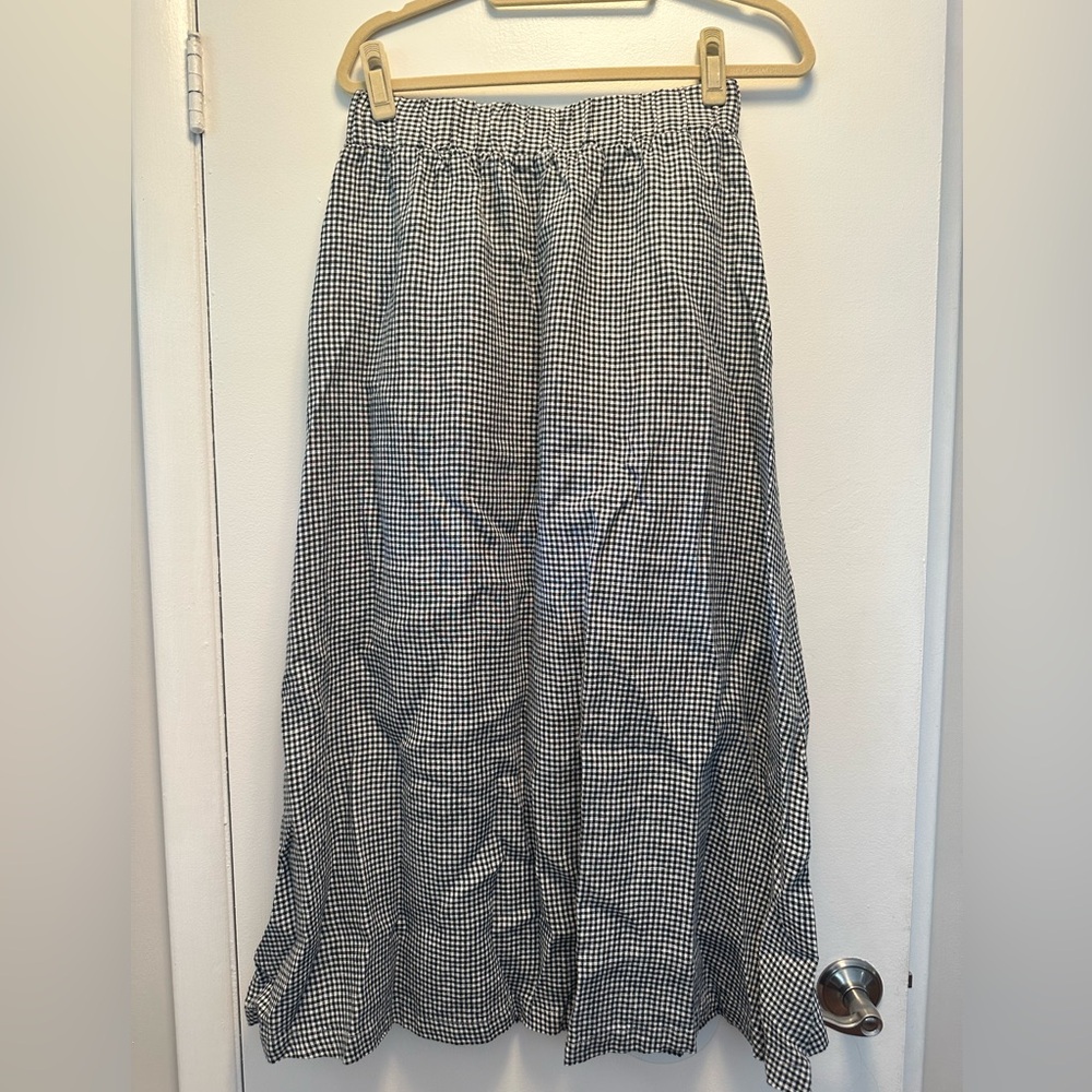 Quince Linen Gingham Elastic-Waist Maxi Skirt - Black & White